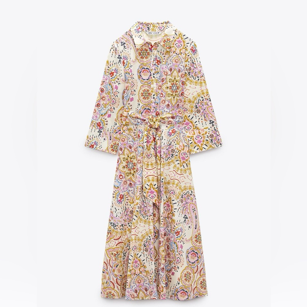 Zara Multicolor Patterned Shirt Dress